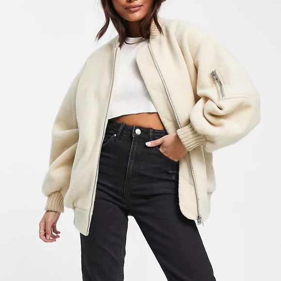 NEW ASOS Design Brushed Bomber in Stone - Picture 5 of 13